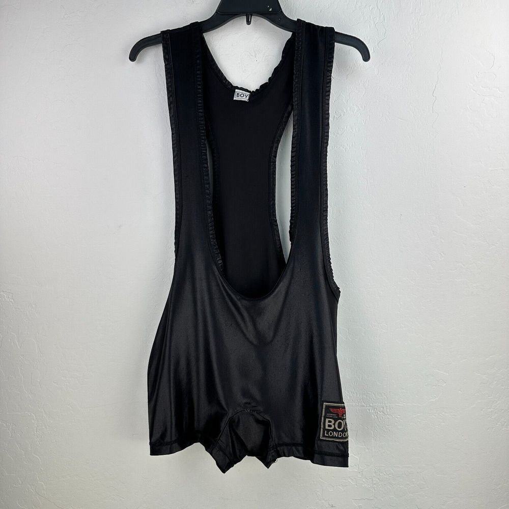 Vintage Boy London Singlet Bib Shorts Mens L Black Shiny Dance Club Festival